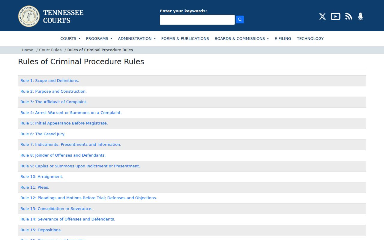 Grainger County bench warrant reference, Tennessee criminal rules index