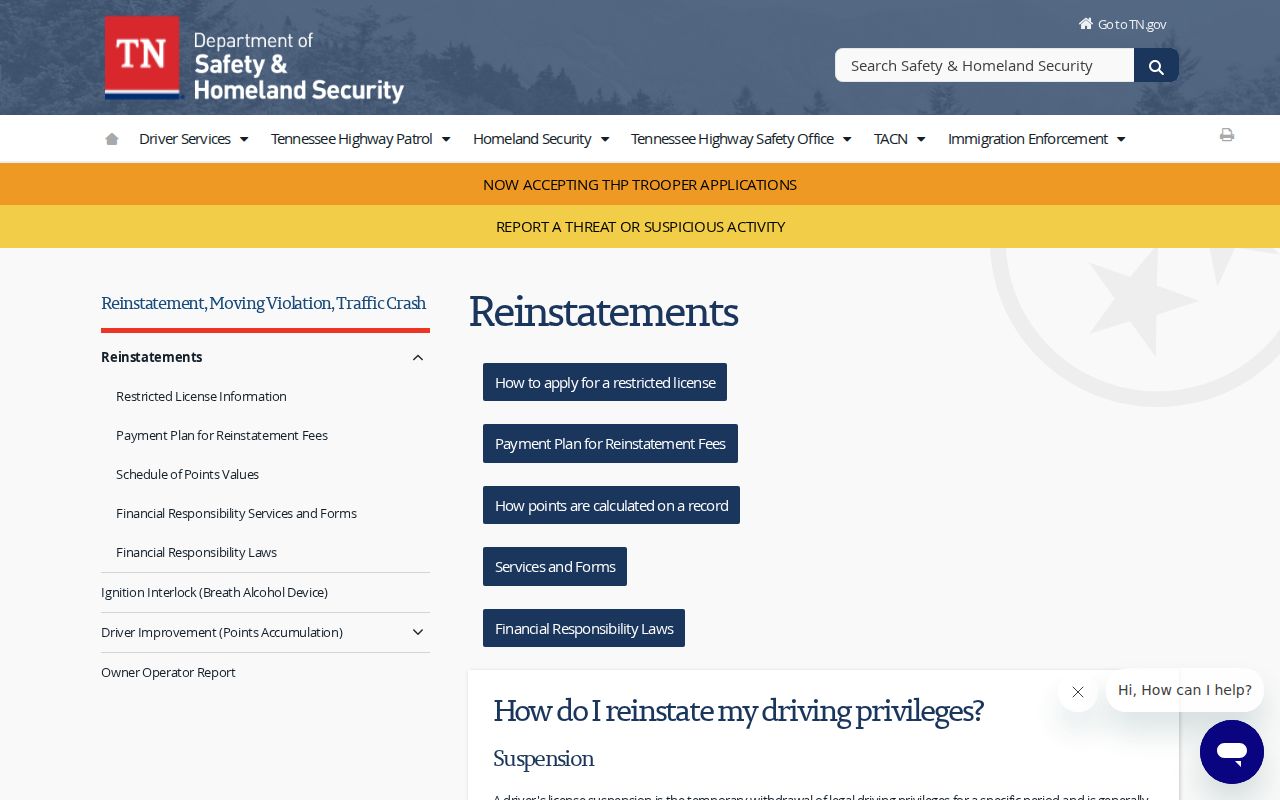 Grainger County traffic warrant reference, Tennessee FTA license reinstatement process