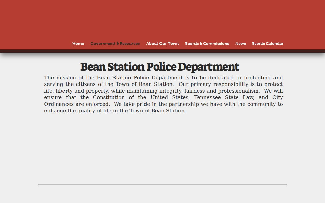 Grainger County Bean Station warrant records reference, municipal police department information