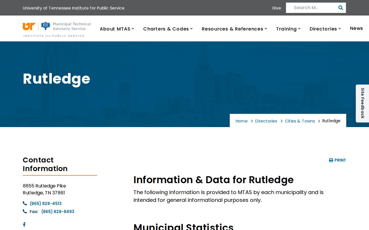 Grainger County Rutledge warrant records reference, MTAS city clerk judge and police directory