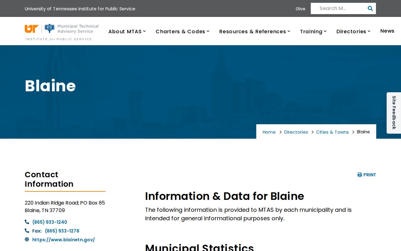 Grainger County Blaine warrant records reference, MTAS city clerk judge and police directory